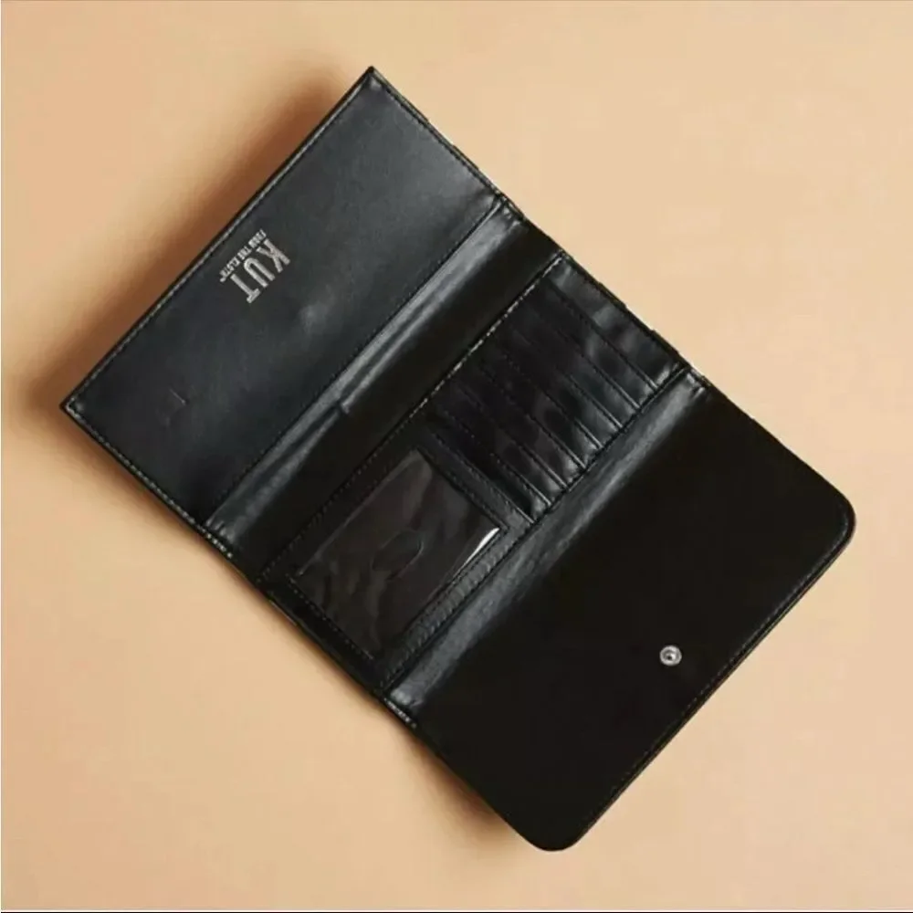 KUT From The Kloth Black/White Striped Tri-Fold Vegan Wallet